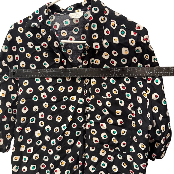 Vintage Bobbie Brooks Black Geometric Print Short Sleeve Button Up Shirt - Picture 3 of 6